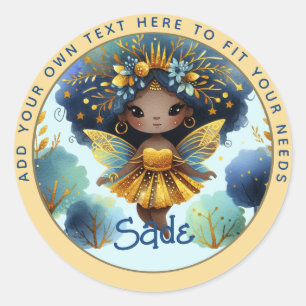 African Fairy Birthday Teal Gold Pink Princess Classic Round Sticker