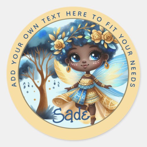 African Fairy Birthday Teal Gold Pink Princess Classic Round Sticker