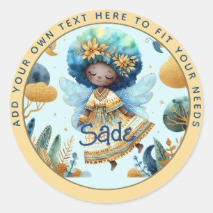 African Fairy Birthday Teal Gold Pink Princess Classic Round Sticker