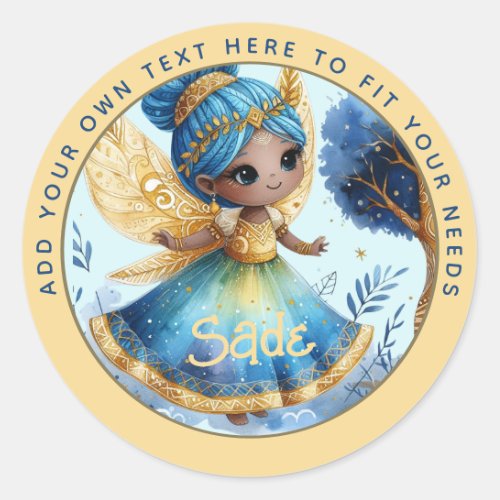 African Fairy Birthday Teal Gold Pink Princess Classic Round Sticker