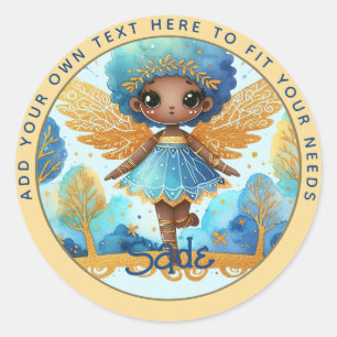 African Fairy Birthday Teal Gold Pink Princess Classic Round Sticker