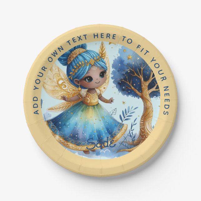 African Fairy Birthday Teal Gold Pink Princess Paper Plates (Front)