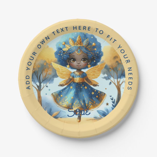 African Fairy Birthday Teal Gold Pink Princess Paper Plates (Front)