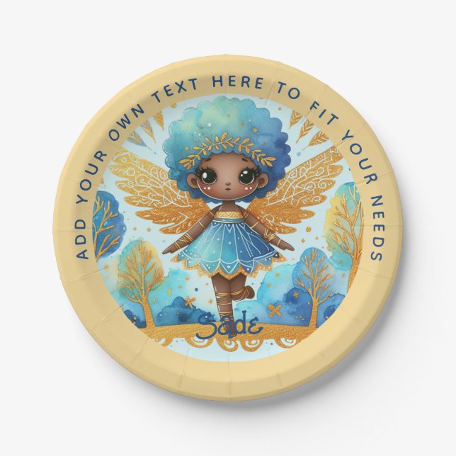 African Fairy Birthday Teal Gold Pink Princess Paper Plates (Front)