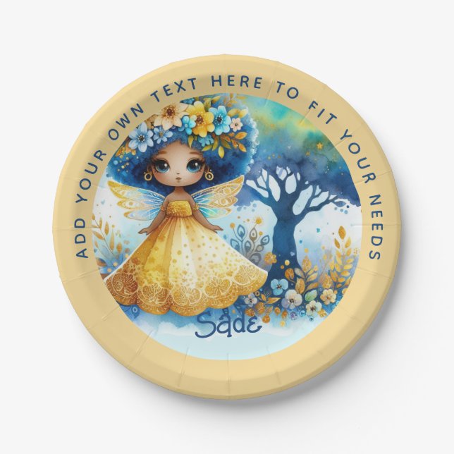 African Fairy Birthday Teal Gold Pink Princess Paper Plates (Front)