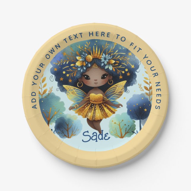 African Fairy Birthday Teal Gold Pink Princess Paper Plates (Front)