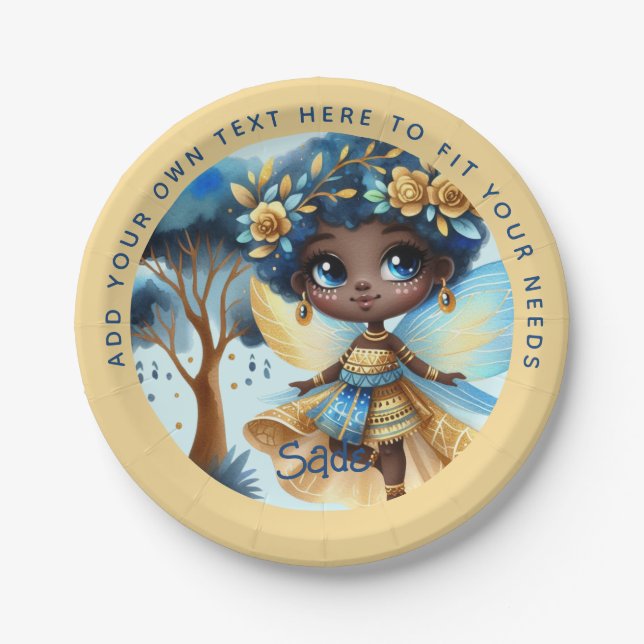 African Fairy Birthday Teal Gold Pink Princess Paper Plates (Front)