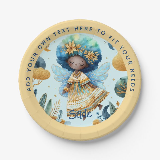 African Fairy Birthday Teal Gold Pink Princess Paper Plates (Front)