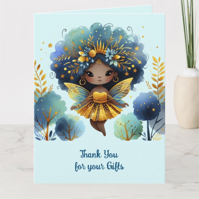 African Fairy Thank You Teal Gold Pink Princess Card (Front)