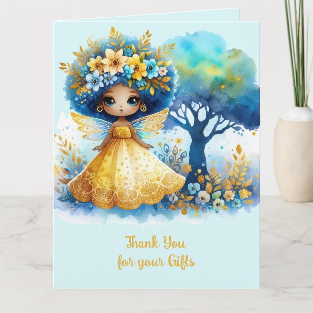 African Fairy Thank You Teal Gold Pink Princess Card (Front)
