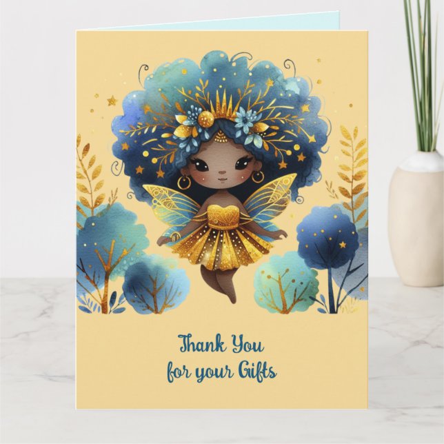 African Fairy Thank You Teal Gold Pink Princess Card (Front)