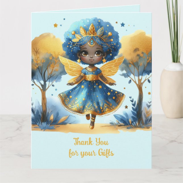 African Fairy Thank You Teal Gold Pink Princess Card (Front)