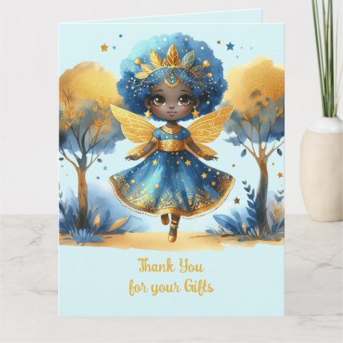 African Fairy Thank You Teal Gold Pink Princess Card