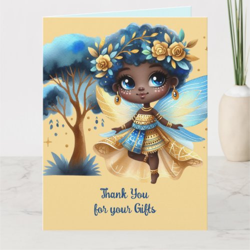 African Fairy Thank You Teal Gold Pink Princess Card