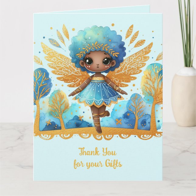 African Fairy Thank You Teal Gold Pink Princess Card (Front)
