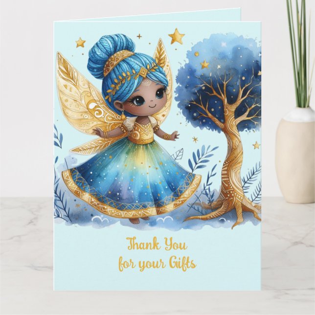 African Fairy Thank You Teal Gold Pink Princess Card (Front)