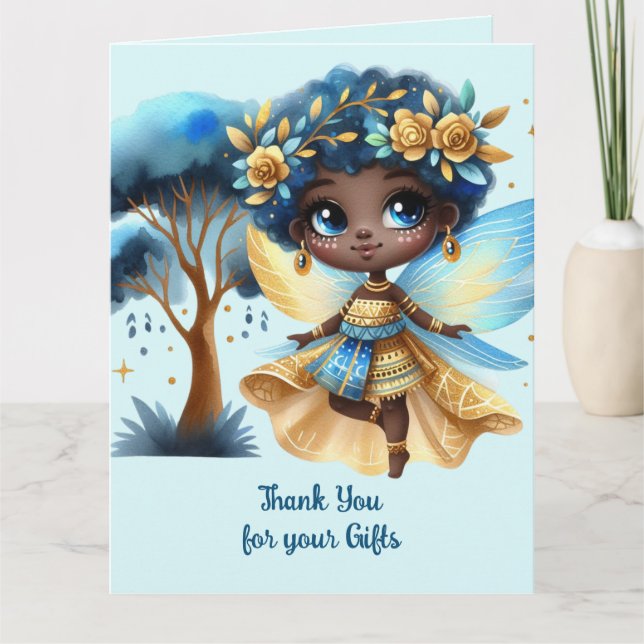African Fairy Thank You Teal Gold Pink Princess Card (Front)