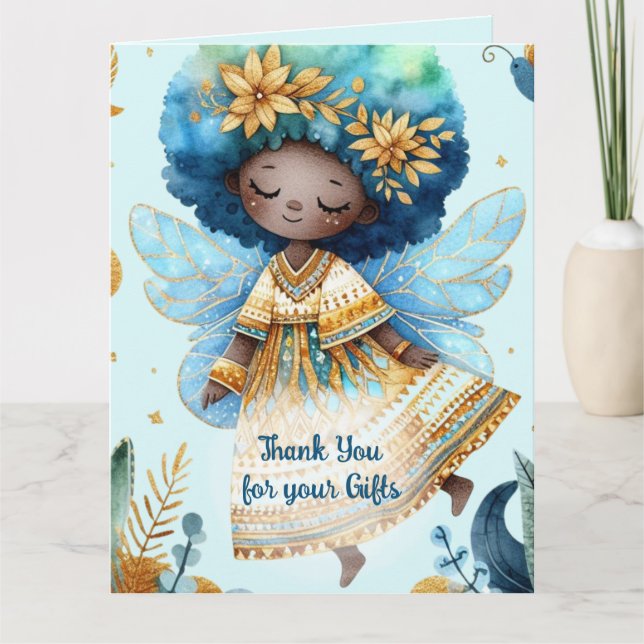 African Fairy Thank You Teal Gold Pink Princess Card (Front)