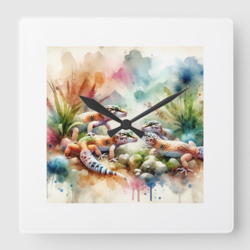 African Fat_tailed Gecko AREF3201 _ Watercolor Square Wall Clock