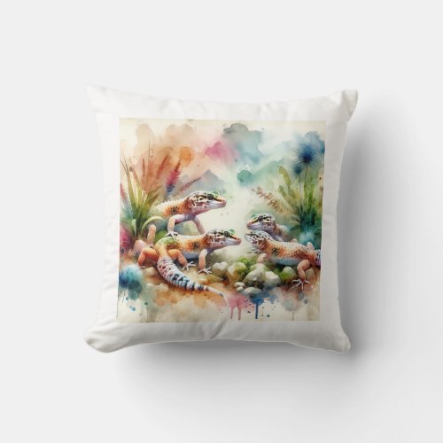 African Fat_tailed Gecko AREF3201 _ Watercolor Throw Pillow