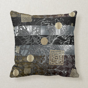 African Festive, Bronze Silver and Gold Throw Pillow