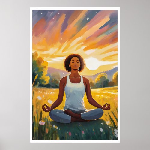 African field Yoga at sunset Poster