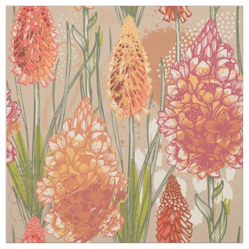 African Floral Orange Pink Gold Fabric