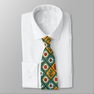 African Floral Tile Art Neck Tie