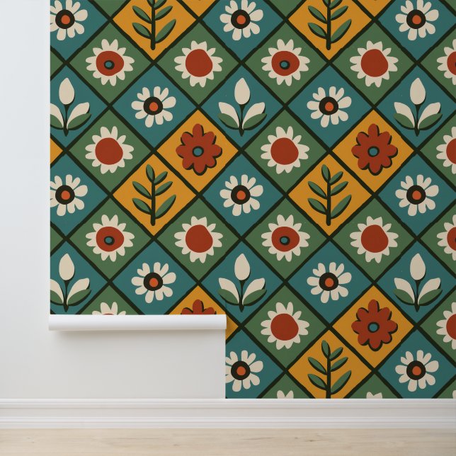 African Floral Tile Art Wallpaper (Application)