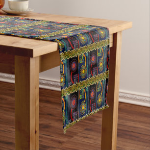 African Folk Art Flower Garden Design Short Table Runner
