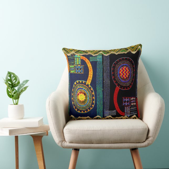 African Folk Art Flower Garden Throw Pillow (Chair)
