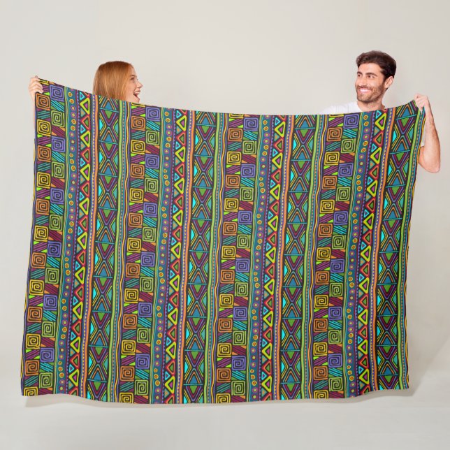 African Folk Art - Seamless Shapes Pattern 2 Fleece Blanket (In Situ)