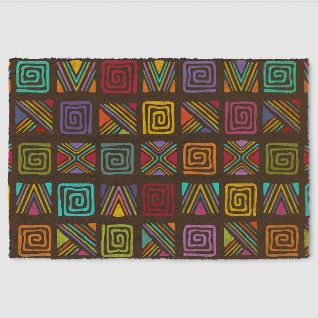 African Folk Art - Seamless Shapes Pattern 3 Fiber Doormat (Front)