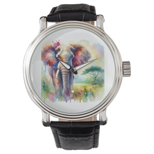 African Forest Elephant 250624AREF102 _ Watercolor Watch