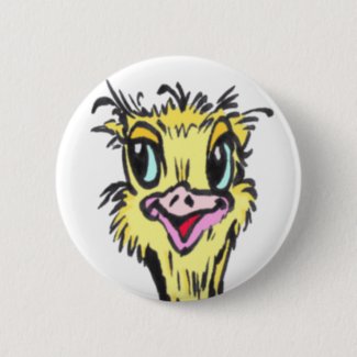 African Funny Ostrich Cartoon Button