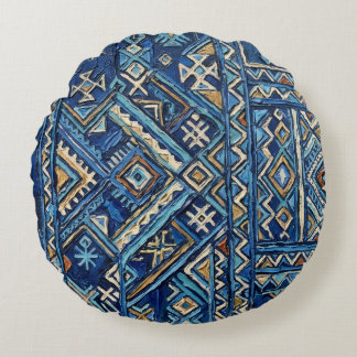 African Geometric Impasto Painting Print | Kuba Am Round Pillow