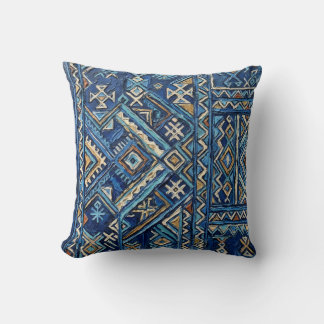 African Geometric Impasto Painting Print | Kuba Am Throw Pillow