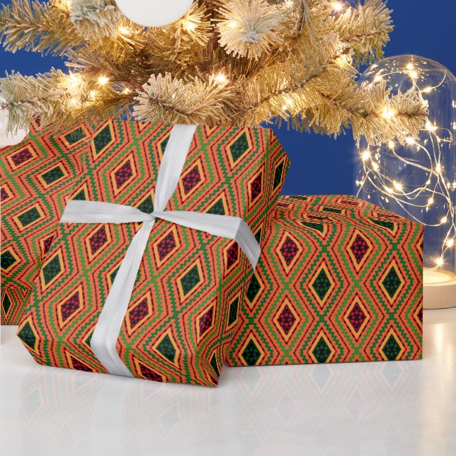 African Geometric Kente Design Wrapping Paper (Holidays)