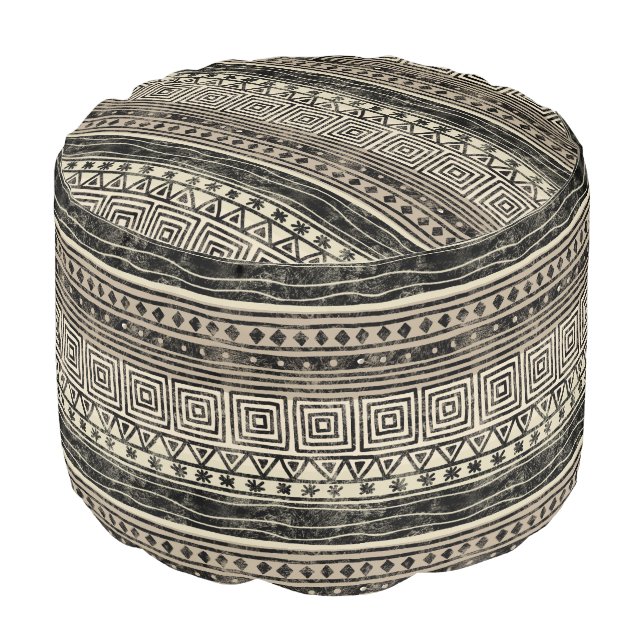 African Geometric Pattern Pouf (Angled Front)