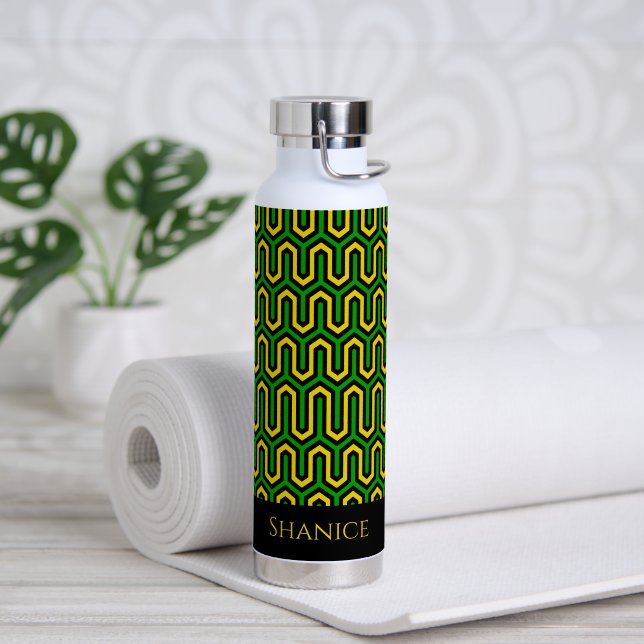 African Geometric Print Jamaican Pattern Water Bottle (Yoga (Rotated))