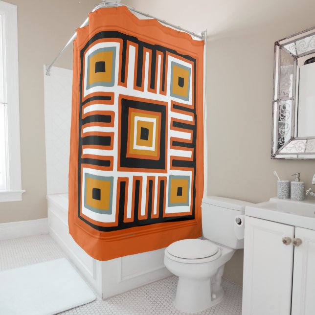 african geometric tribal pattern shower curtain (In Situ)