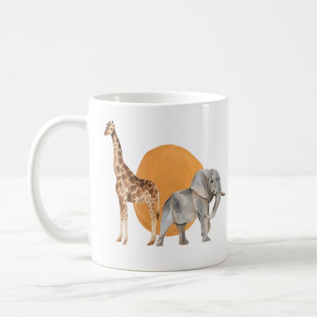 African Giraffe and Elephant  Coffee Mug (Left)