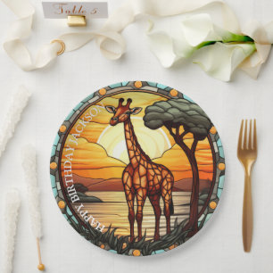 African Giraffe Birthday Paper Plates