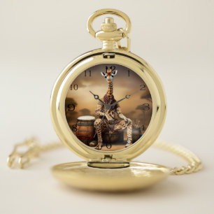 African Giraffe Bongo Drum Player,  Pocket Watch