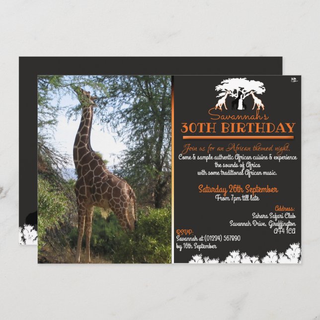 African Giraffe Party Invitations (Front/Back)