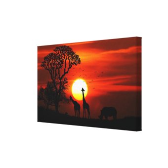 African Giraffe Safari Sunset Canvas Painting | Zazzle