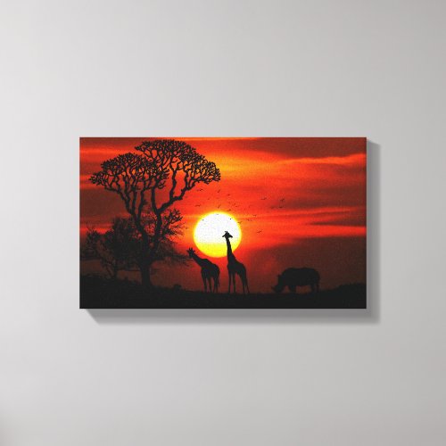 African Giraffe Safari Sunset Canvas Painting