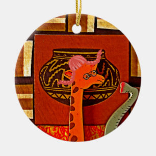 African Giraffe Traditional Art Print   Whimsical  Ceramic Ornament