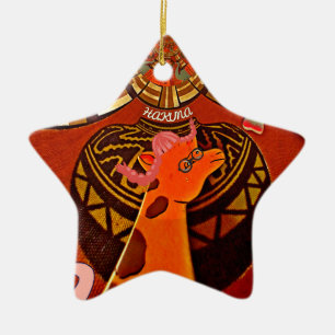 African Giraffe Traditional Art Print   Whimsical  Ceramic Ornament