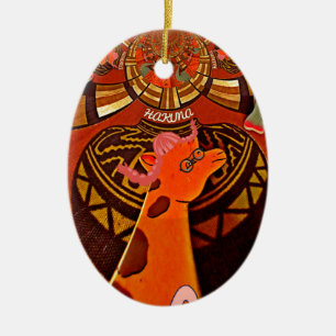 African Giraffe Traditional Art Print   Whimsical  Ceramic Ornament